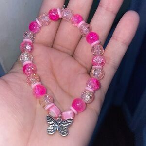 Handmade Pink Beaded Bracelet with Butterfly Charm